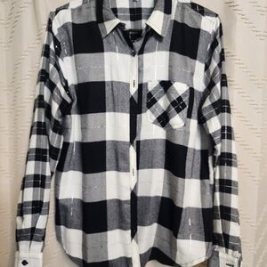 Maurices Black and White Plaid Button-Up Shirt